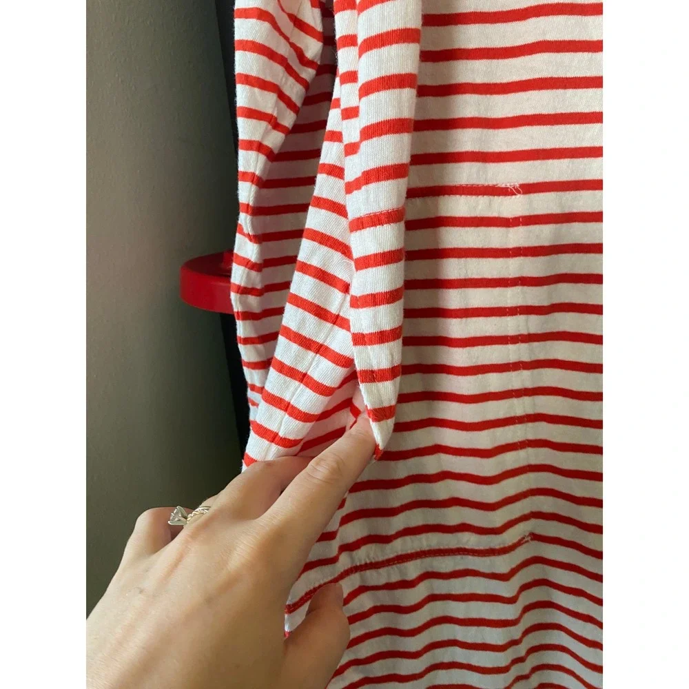 Free People Tivoli Midi Dress Striped Long Sleeve XS Red White Nautical Beach